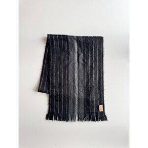POKOLOKO Black Grey Striped Alpaca Blend Fringed Rectangle Scarf